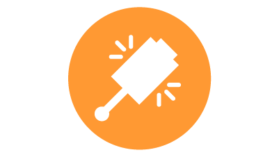 Vit ikon med en optisk prob för industriell automationsprobning under drift i en orange cirkel